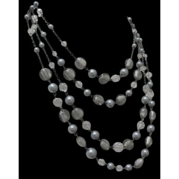 White House Black Market Multi-Strand Gray Faux Pearl & Crystal Beaded Necklace - Picture 1 of 6